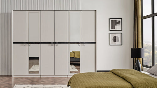 Dogtas Dulap din pal cu 6 usi si oglinda, Arora Koton Gri Deschis, l272,8xA62,4xH218,7 cm