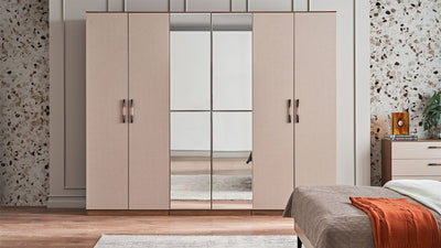 Dogtas Dulap din pal cu 6 usi si oglinda, Nova Cappuccino / Nuc, l267,8xA59,6xH218,7 cm