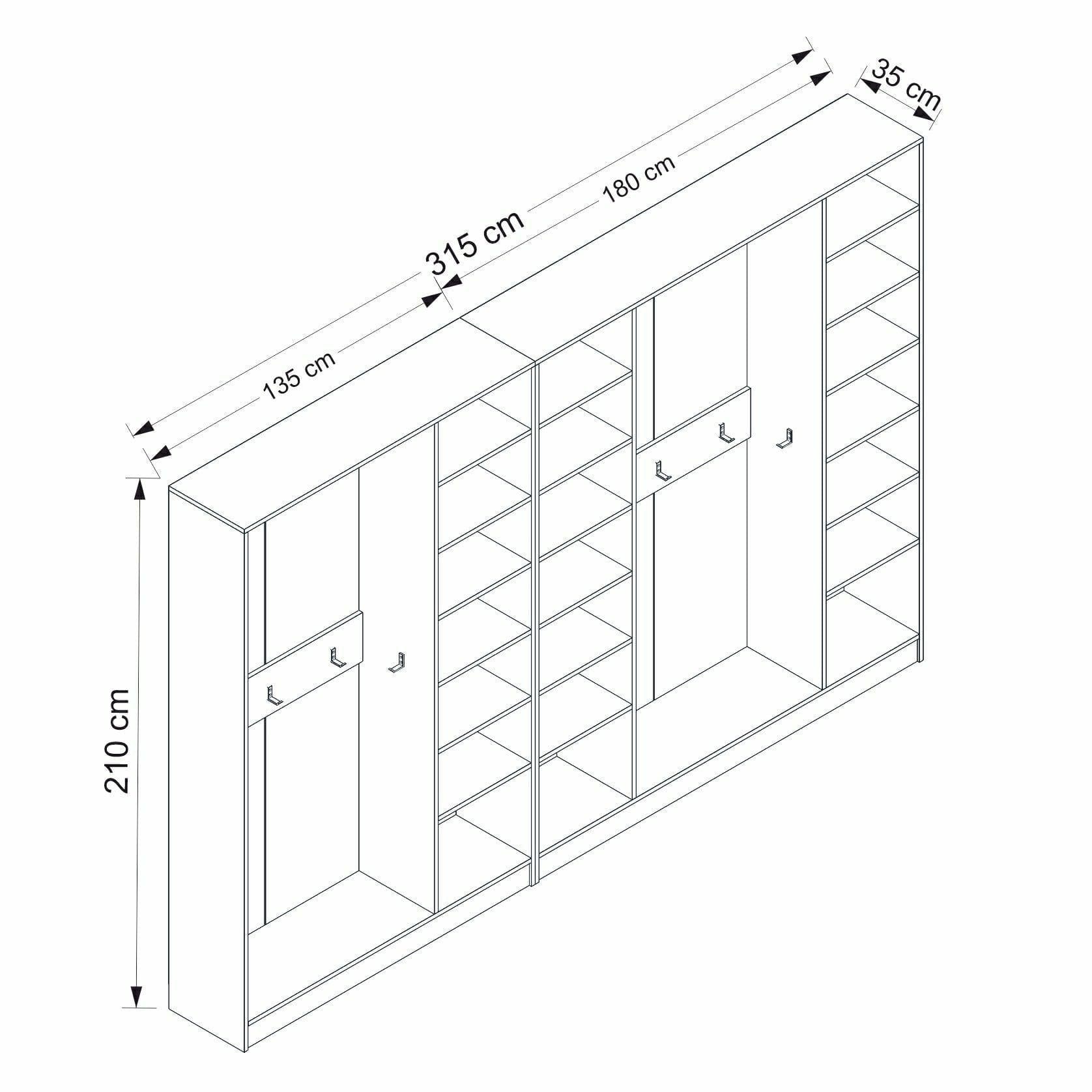 Dulap din pal, cu 7 usi, Noah 8238 Alb, l315xA35xH210 cm (7)
