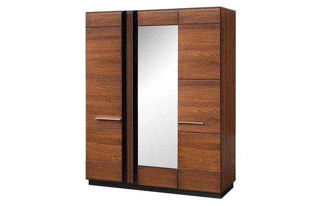 Szynaka Dulap din pal, furnir si lemn, cu 3 usi si oglinda Porti 73 Stejar Antic, l165xA60xH210 cm