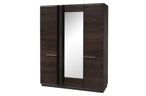 Szynaka Dulap din pal, furnir si lemn, cu 3 usi si oglinda Porti 73 Stejar Choco, l165xA60xH210 cm