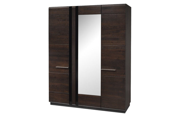 Szynaka Dulap din pal, furnir si lemn, cu 3 usi si oglinda Porti 73 Stejar Choco, l165xA60xH210 cm