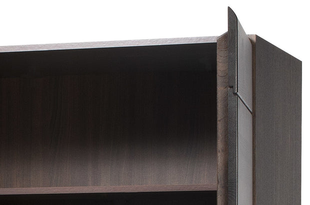 Szynaka Dulap din pal, furnir si lemn, cu 3 usi si oglinda Porti 73 Stejar Choco, l165xA60xH210 cm