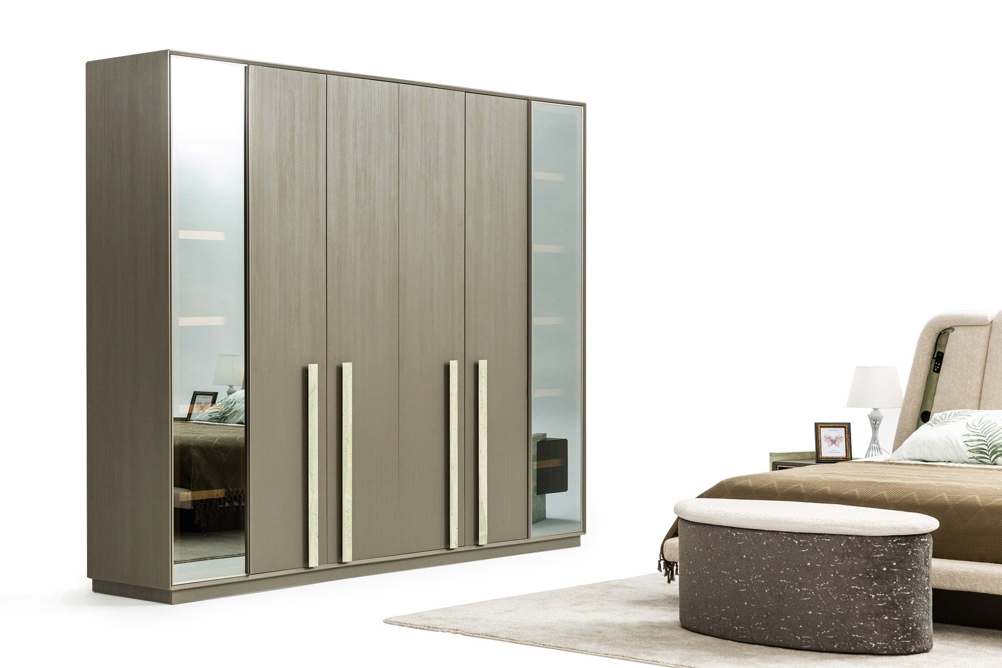 Candess Dulap din pal, MDF si sticla, cu 6 usi, Da Vinci Grej, l270xA57,4xH230 cm