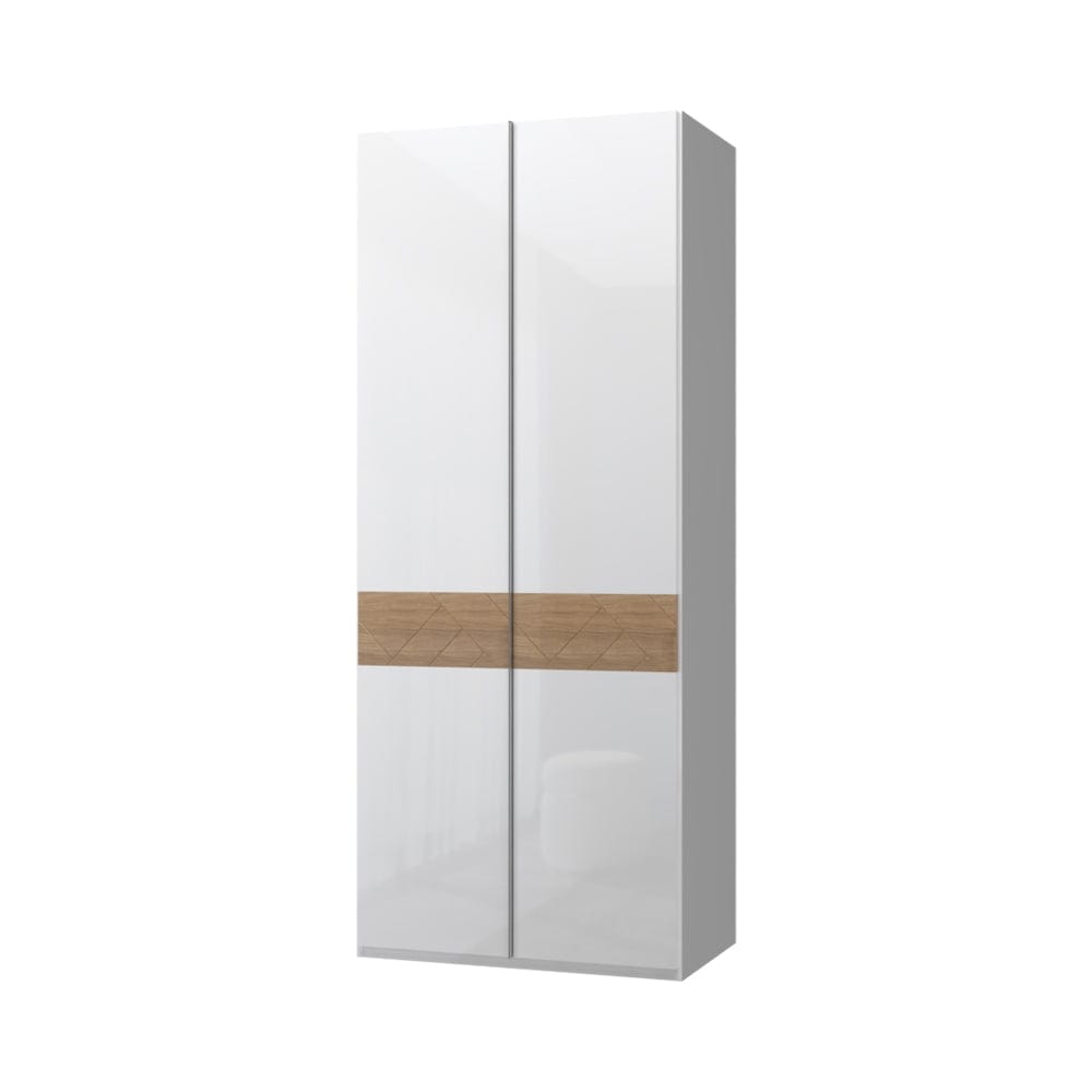 Jela Dulap din pal si MDF, cu 2 usi, Avis P2/AV Alb / Nuc Pacific, l92xA56xH224 cm