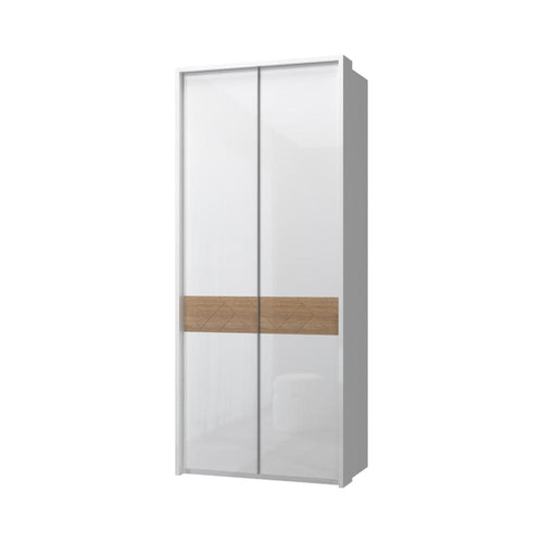 Jela Dulap din pal si MDF, cu 2 usi, Avis Stripes P2A/AV Alb / Nuc Pacific, l97xA60xH227 cm