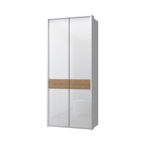 Jela Dulap din pal si MDF, cu 2 usi, Avis Stripes P2A/AV Alb / Nuc Pacific, l97xA60xH227 cm