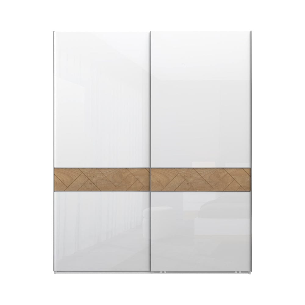 Jela Dulap din pal si MDF, cu 2 usi glisante, Avis PK181/AV Small Alb / Nuc Pacific, l182xA61xH224 cm