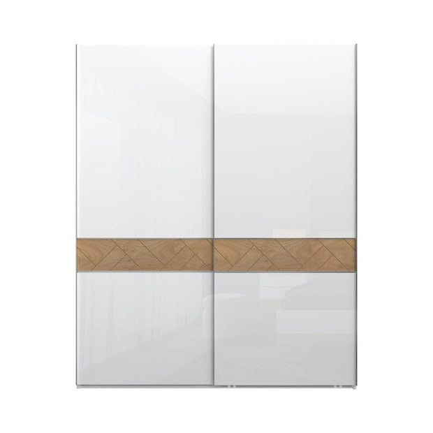 Jela Dulap din pal si MDF, cu 2 usi glisante, Avis PK181/AV Small Alb / Nuc Pacific, l182xA61xH224 cm