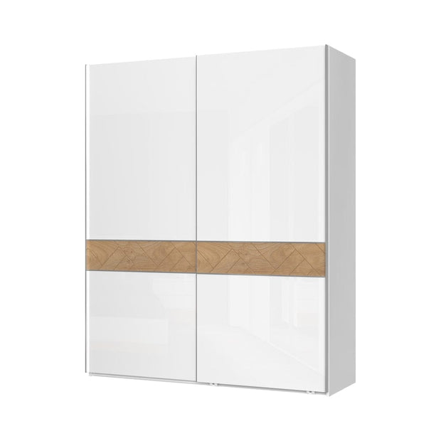 Jela Dulap din pal si MDF, cu 2 usi glisante, Avis PK181/AV Small Alb / Nuc Pacific, l182xA61xH224 cm