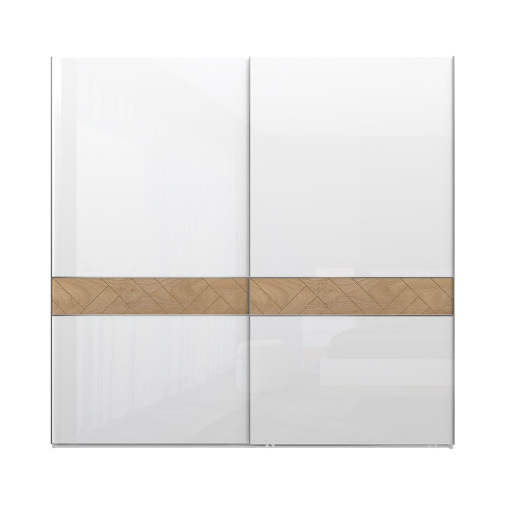 Jela Dulap din pal si MDF, cu 2 usi glisante, Avis PK231/AV Medium Alb / Nuc Pacific, l230xA61xH224 cm