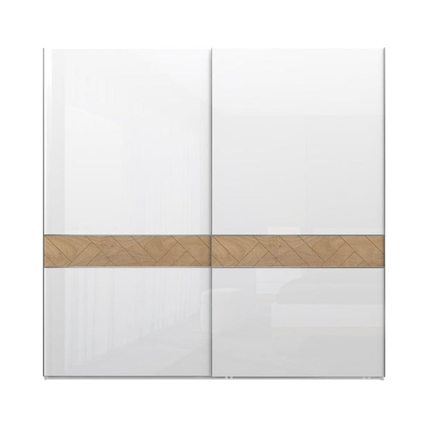 Jela Dulap din pal si MDF, cu 2 usi glisante, Avis PK231/AV Medium Alb / Nuc Pacific, l230xA61xH224 cm