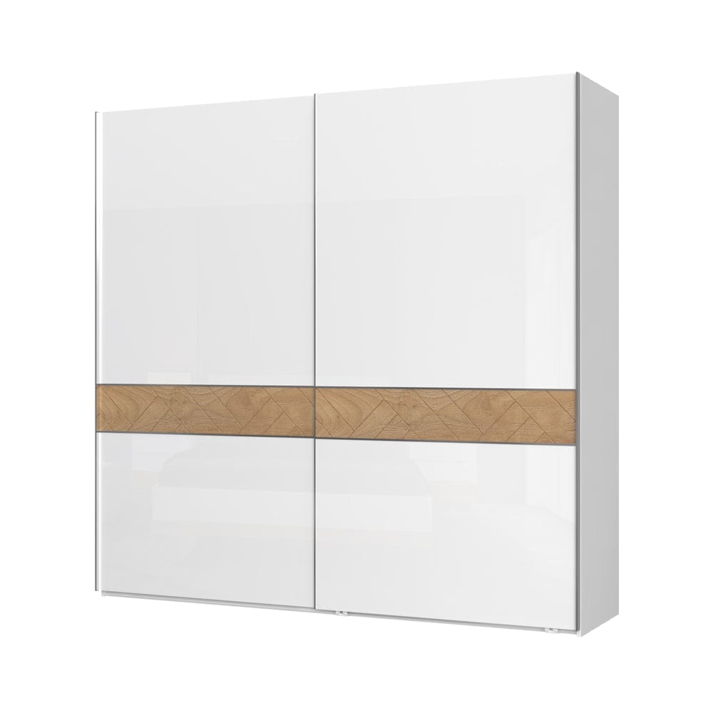 Jela Dulap din pal si MDF, cu 2 usi glisante, Avis PK231/AV Medium Alb / Nuc Pacific, l230xA61xH224 cm