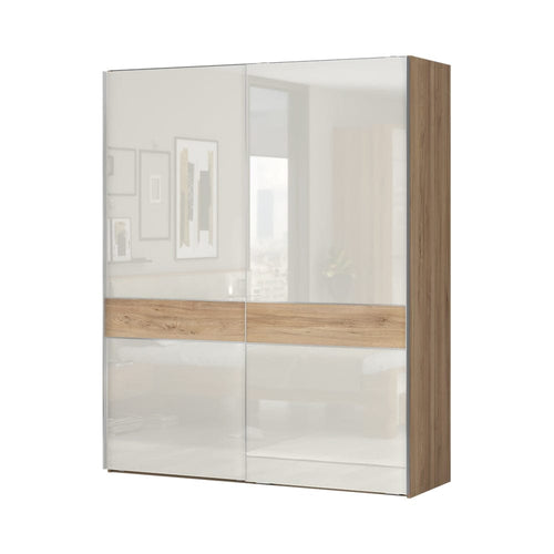 Jela Dulap din pal si MDF, cu 2 usi glisante, Gala Small PK181/GL Bej / Nuc Pacific, l182xA61xH224 cm