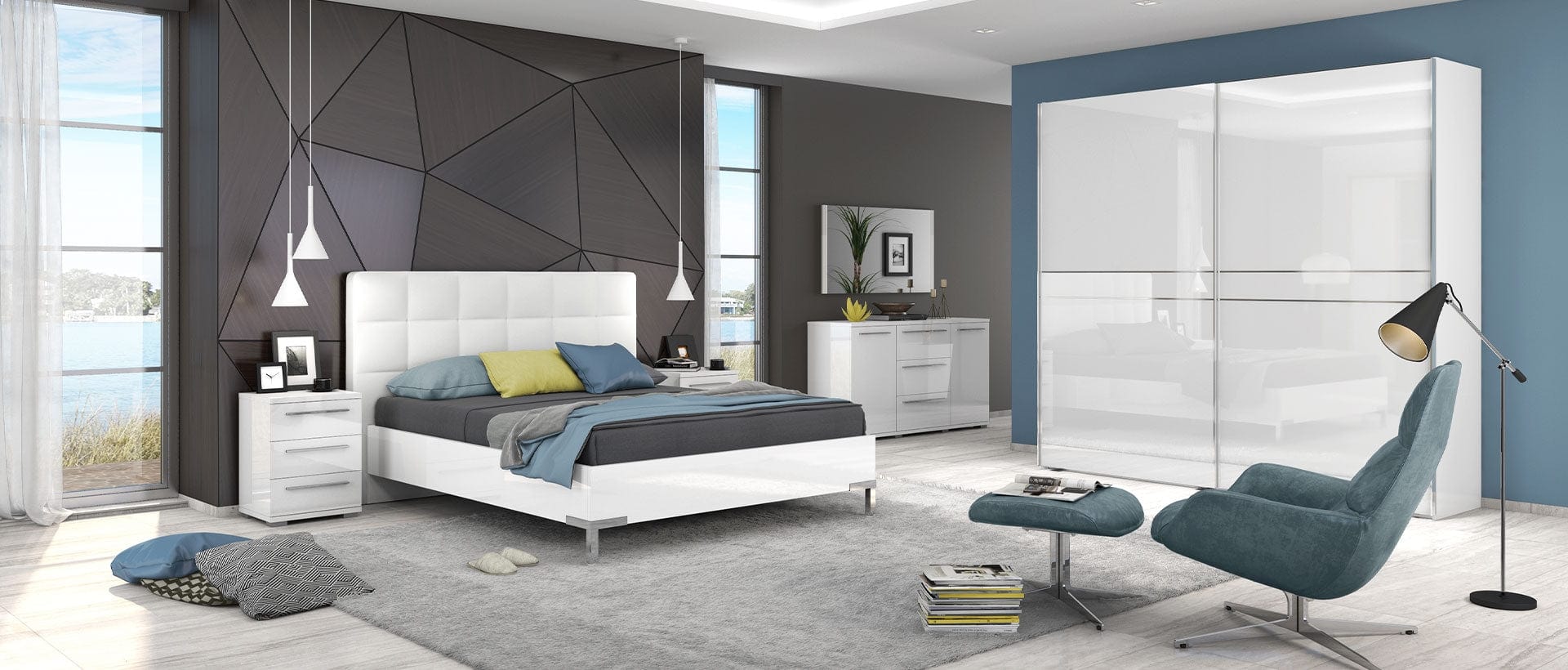 Jela Dulap din pal si MDF, cu 2 usi glisante, Piano PK231/PN Medium Alb, l230xA61xH224 cm