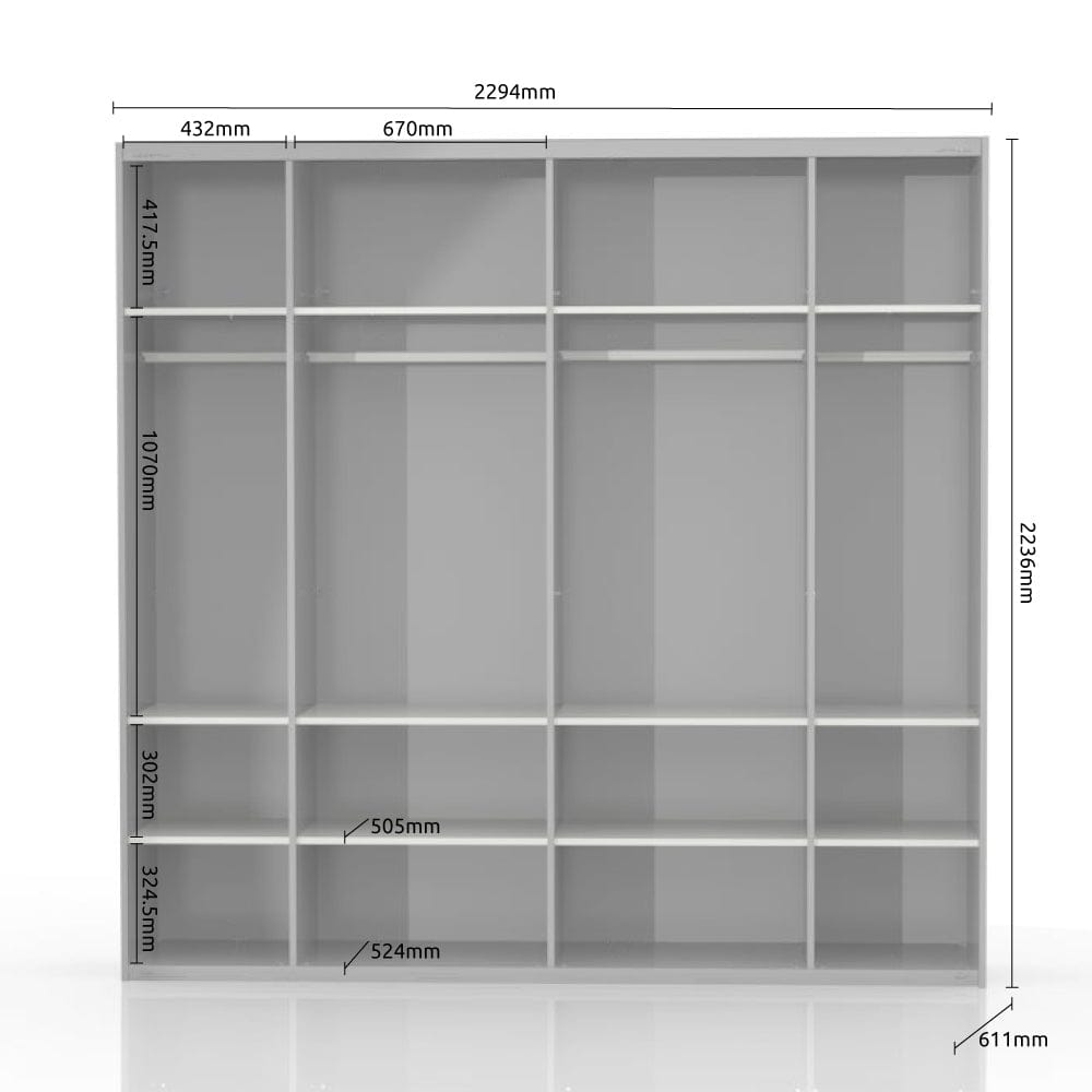 Dulap din pal si MDF, cu 2 usi glisante si oglinda, Gala Medium PK231-OG/GL Bej / Nuc Pacific, l230xA61xH224 cm (1)