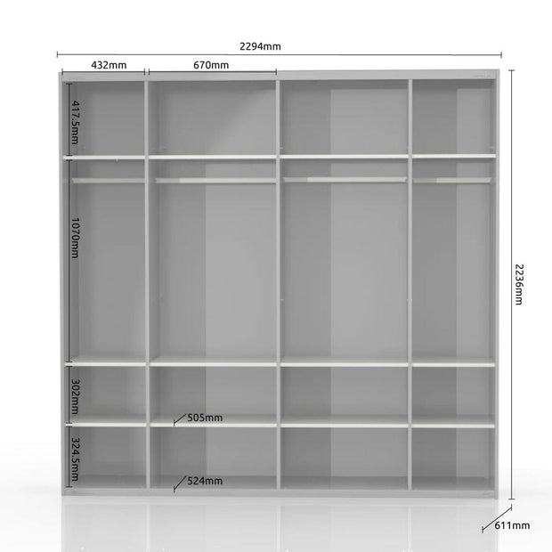Dulap din pal si MDF, cu 2 usi glisante si oglinda, Gala Medium PK231-OG/GL Bej / Nuc Pacific, l230xA61xH224 cm (1)