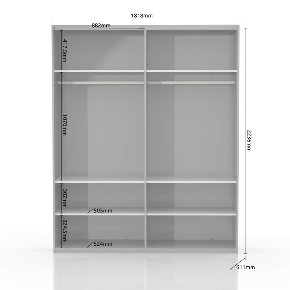 Dulap din pal si MDF, cu 2 usi glisante si oglinda, Gala Small PK181-OG/GL Bej / Nuc Pacific, l182xA61xH224 cm (1)