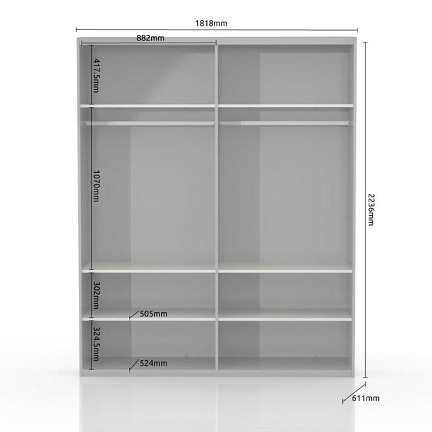 Dulap din pal si MDF, cu 2 usi glisante si oglinda, Gala Small PK181-OG/GL Bej / Nuc Pacific, l182xA61xH224 cm (1)