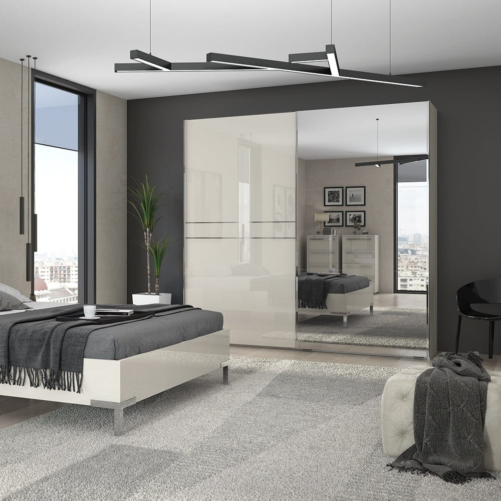 Jela Dulap din pal si MDF, cu 2 usi glisante si oglinda, Piano PK231-OG/PN Medium Bej, l230xA61xH224 cm