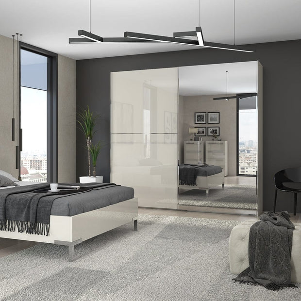 Jela Dulap din pal si MDF, cu 2 usi glisante si oglinda, Piano PK231-OG/PN Medium Bej, l230xA61xH224 cm