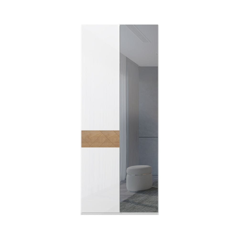 Jela Dulap din pal si MDF, cu 2 usi si oglinda, Avis P2-1OG/AV Alb / Nuc Pacific, l92xA56xH224 cm