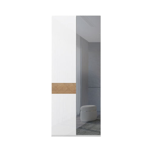 Jela Dulap din pal si MDF, cu 2 usi si oglinda, Avis P2-1OG/AV Alb / Nuc Pacific, l92xA56xH224 cm