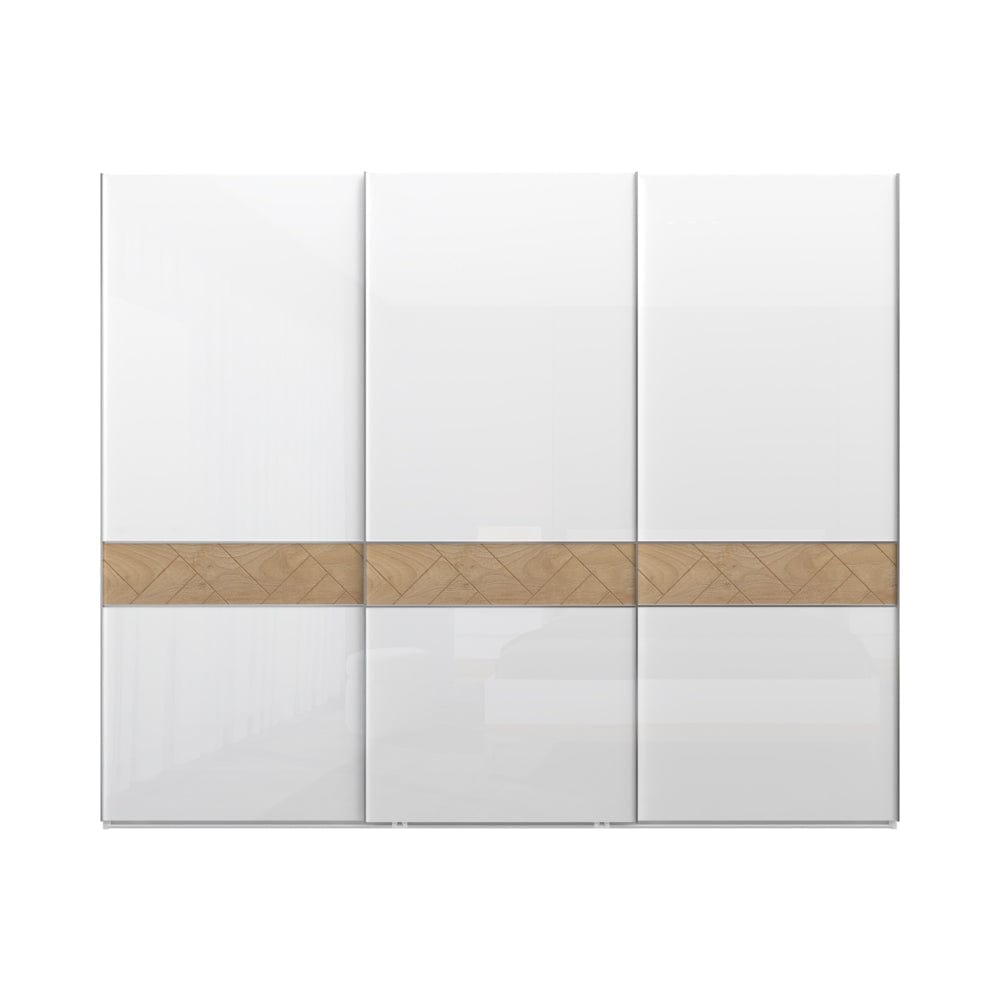 Jela Dulap din pal si MDF, cu 3 usi glisante, Avis PK281/AV Large Alb / Nuc Pacific, l272xA61xH224 cm