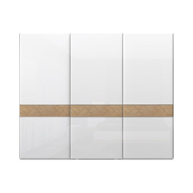 Jela Dulap din pal si MDF, cu 3 usi glisante, Avis PK281/AV Large Alb / Nuc Pacific, l272xA61xH224 cm