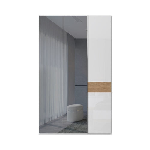 Jela Dulap din pal si MDF, cu 3 usi si oglinda, Avis P3-2OG/AV Alb / Nuc Pacific, l137xA56xH224 cm