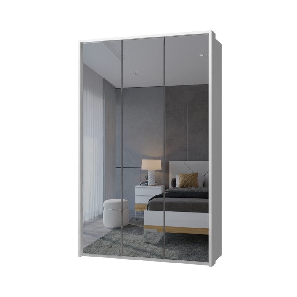 Jela Dulap din pal si MDF, cu 3 usi si oglinda, Avis Stripes P3A-3OG/AV Mirror Alb, l142xA60xH227 cm