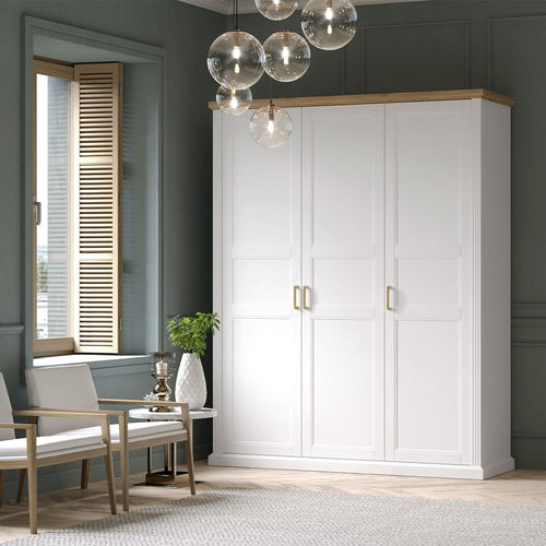 Jela Dulap din pal si MDF, cu 3 usi, Tara Small P3/TA Alb Mat / Nuc Pacific, l181xA59xH227 cm