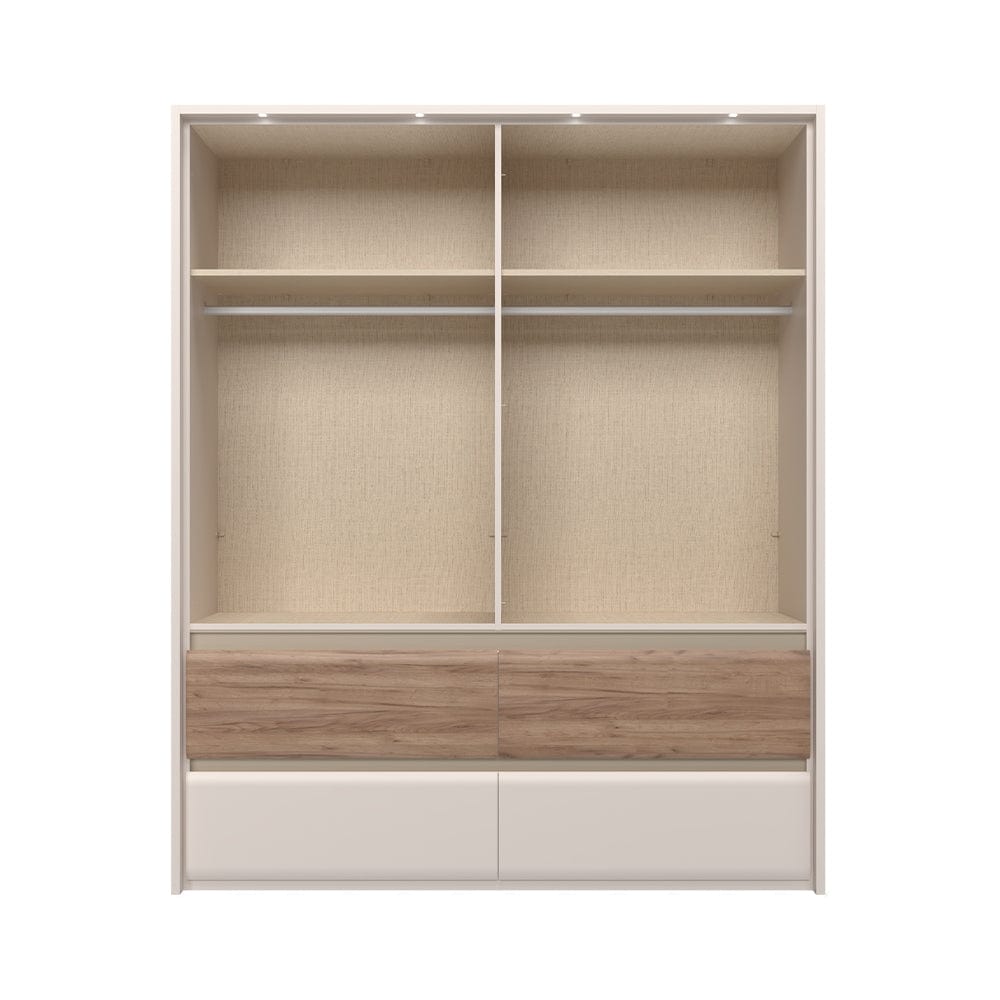 Jela Dulap din pal si MDF, cu 4 usi, 4 sertare, oglinda si LED inclus, Invictus Mirror P44-4OG/IC Stejar Tobacco / Crem, l187xA60xH226 cm