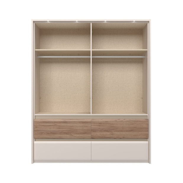 Jela Dulap din pal si MDF, cu 4 usi, 4 sertare, oglinda si LED inclus, Invictus Mirror P44-4OG/IC Stejar Tobacco / Crem, l187xA60xH226 cm