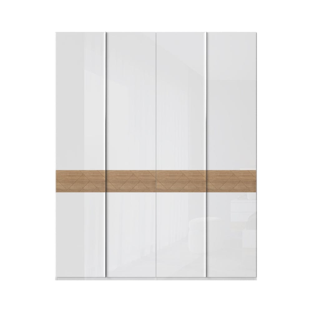 Jela Dulap din pal si MDF, cu 4 usi, Avis P4/AV Alb / Nuc Pacific, l182xA56xH224 cm