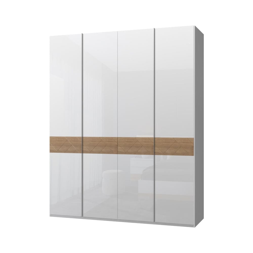 Jela Dulap din pal si MDF, cu 4 usi, Avis P4/AV Alb / Nuc Pacific, l182xA56xH224 cm