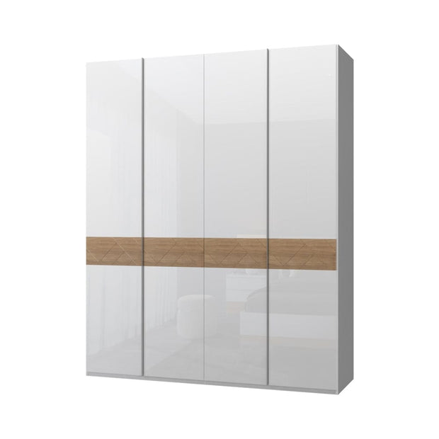 Jela Dulap din pal si MDF, cu 4 usi, Avis P4/AV Alb / Nuc Pacific, l182xA56xH224 cm