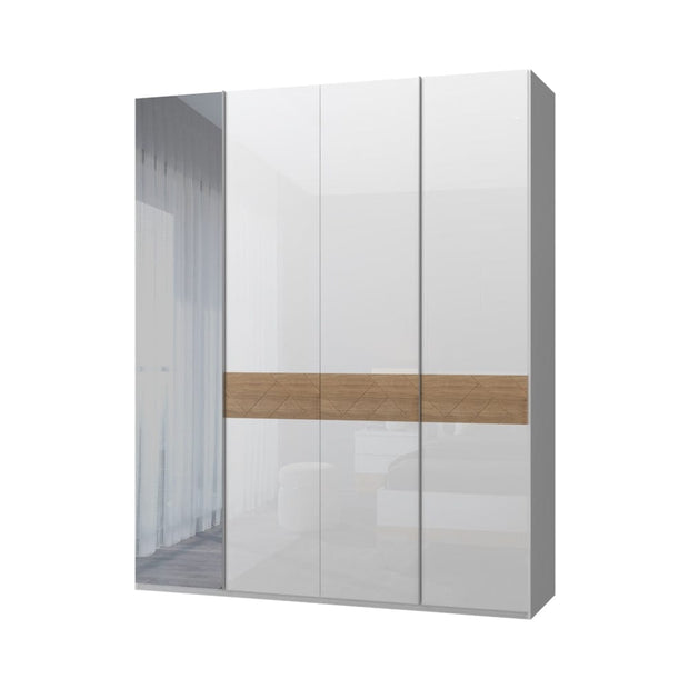 Jela Dulap din pal si MDF, cu 4 usi si oglinda, Avis P4-1OG/AV Alb / Nuc Pacific, l182xA56xH224 cm