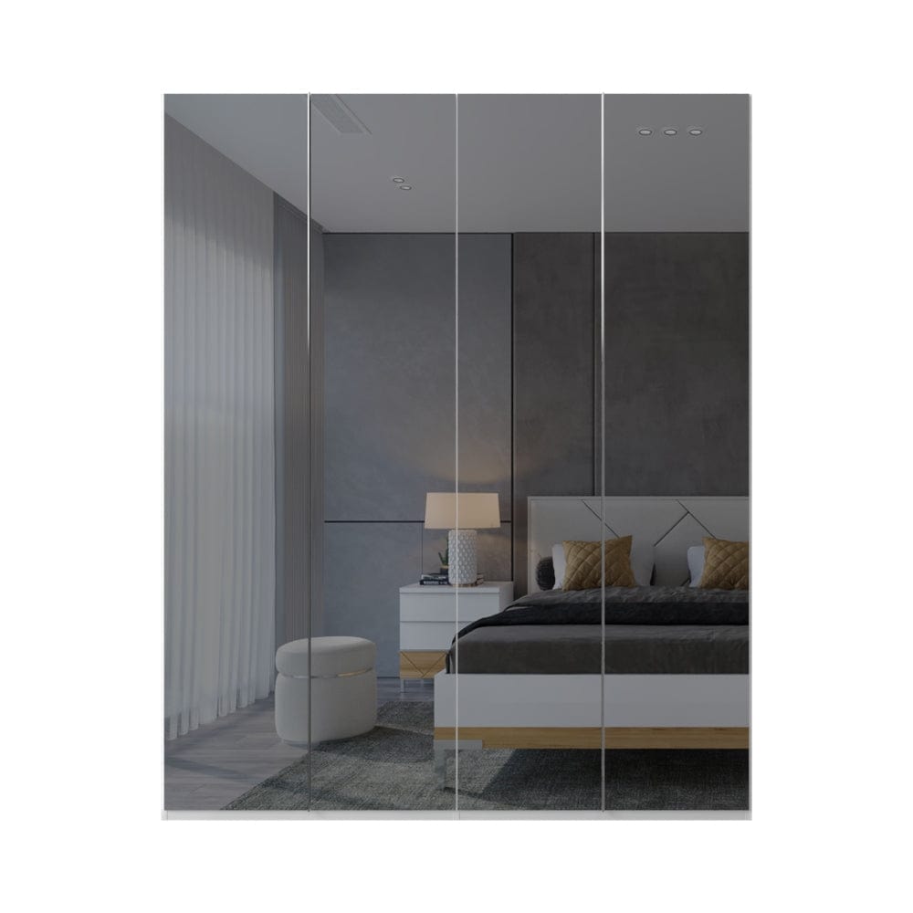 Jela Dulap din pal si MDF, cu 4 usi si oglinda, Avis P4-4OG/AV Mirror Alb, l182xA56xH224 cm