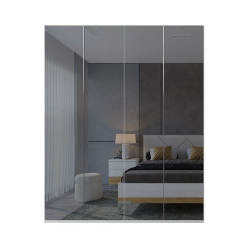 Jela Dulap din pal si MDF, cu 4 usi si oglinda, Avis P4-4OG/AV Mirror Alb, l182xA56xH224 cm