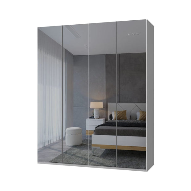 Jela Dulap din pal si MDF, cu 4 usi si oglinda, Avis P4-4OG/AV Mirror Alb, l182xA56xH224 cm