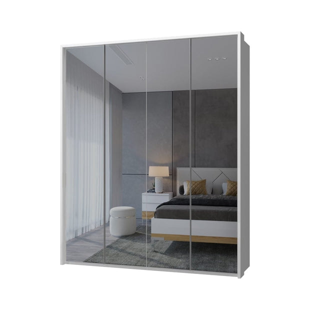 Jela Dulap din pal si MDF, cu 4 usi si oglinda, Avis Stripes P4A-4OG/AV Mirror Alb, l187xA60xH227 cm