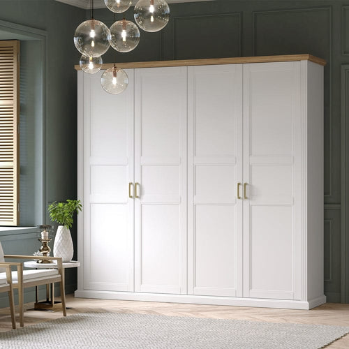 Jela Dulap din pal si MDF, cu 4 usi, Tara Medium P4/TA Alb Mat / Nuc Pacific, l236xA59xH227 cm