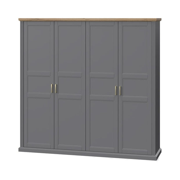 Jela Dulap din pal si MDF, cu 4 usi, Tara Medium P4/TA Grafit / Nuc Pacific, l236xA59xH227 cm