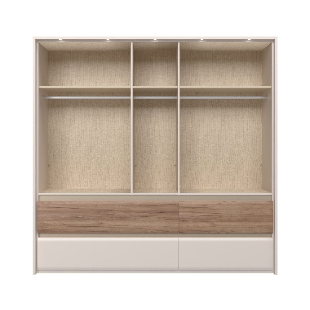 Jela Dulap din pal si MDF, cu 5 usi, 4 sertare, oglinda si LED inclus, Invictus Two Mirror P54-2OG/IC Stejar Tobacco / Crem, l232xA60xH226 cm