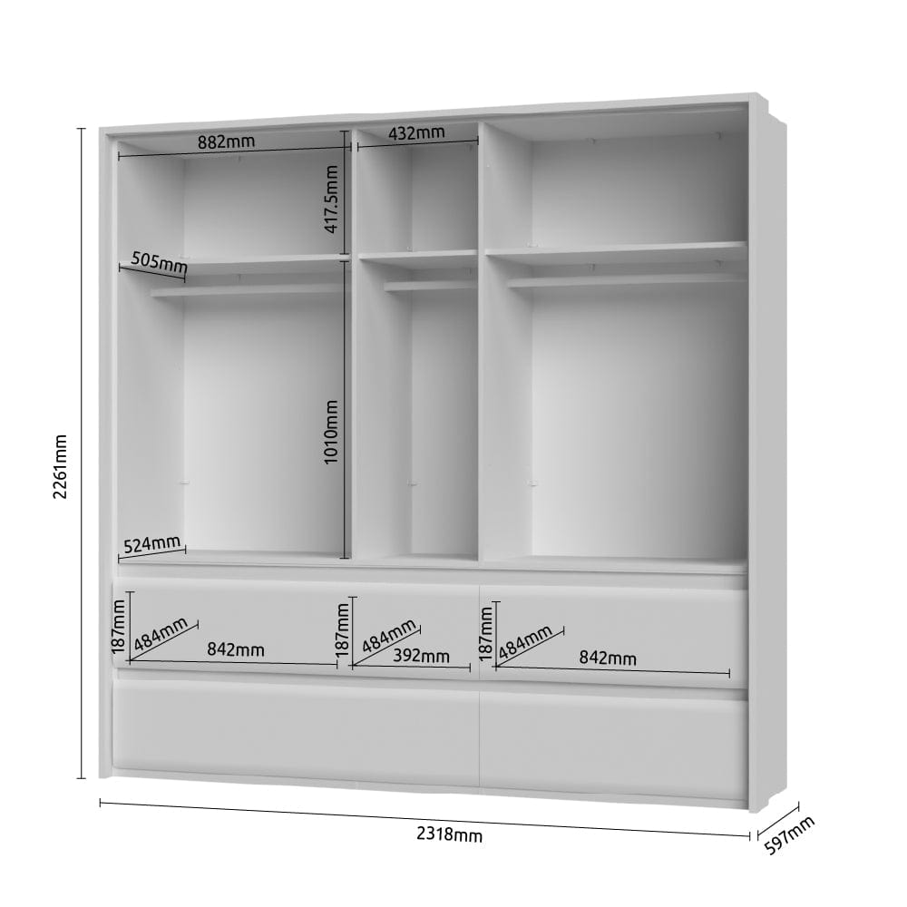Jela Dulap din pal si MDF, cu 5 usi, 4 sertare, oglinda si LED inclus, Invictus Two Mirror P54-2OG/IC Stejar Tobacco / Crem, l232xA60xH226 cm