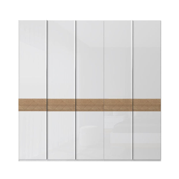 Jela Dulap din pal si MDF, cu 5 usi, Avis P5/AV Alb / Nuc Pacific, l227xA56xH224 cm