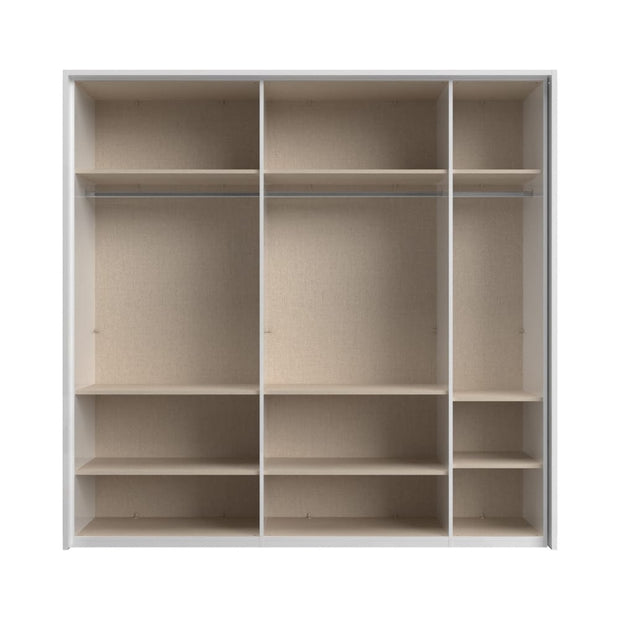 Jela Dulap din pal si MDF, cu 5 usi, oglinda si LED inclus, Avis Stripes P5B-1OG/AV Alb / Nuc Pacific, l232xA60xH227 cm