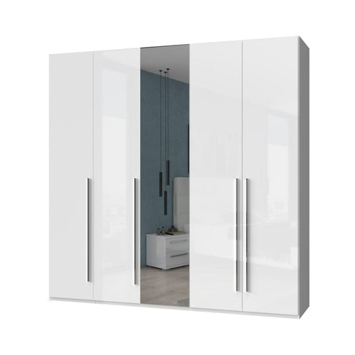 Jela Dulap din pal si MDF, cu 5 usi si oglinda, Piano P5-1OG/PN Alb, l227xA56xH224 cm