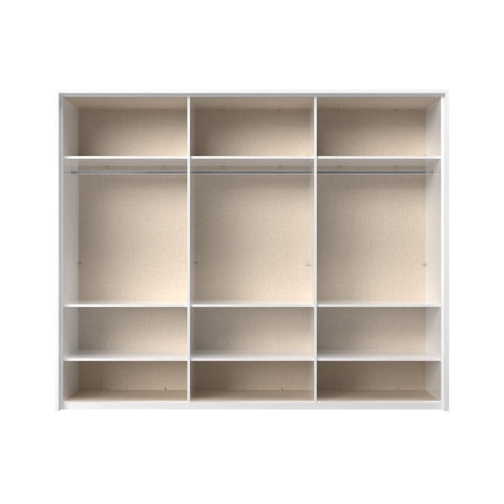 Jela Dulap din pal si MDF, cu 6 usi, oglinda si LED inclus, Avis Stripes P6B-4OG/AV Alb / Nuc Pacific, l277xA60xH227 cm